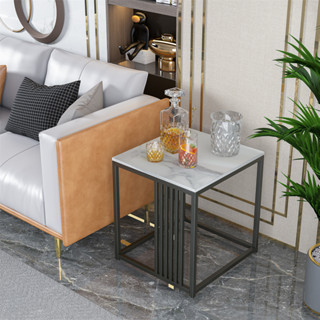 WISFOR โต๊ะกาแฟ หน้าโต๊ะลายหินอ่อน White Marble Sofa Side Table