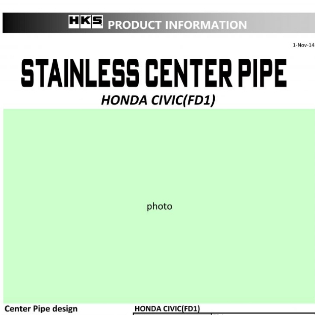 ท่อ HKS Honda Civic FD Center Pipe เครื่อง R18A