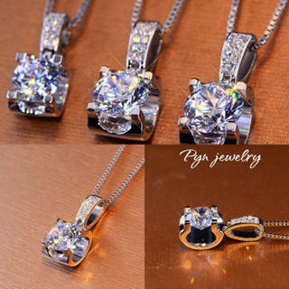 Pyn jewelry สร้อยคอพร้อมจี้เพชรโมอิส 1 กะรัต น้ำ D-VVS1 เงินแท้ 92.5%