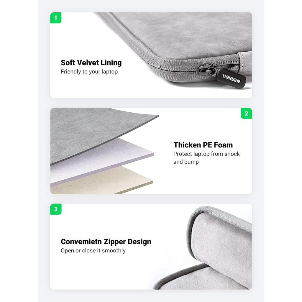 UGREEN รุ่น 20476 Laptop Bag ขนาด 14 - 14.9 นิ้ว Laptop Case PU Suede Leather Soft Padded Zipper Cover Sleeve Case Water