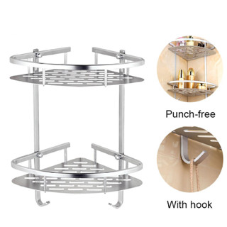 ชั้นวางของอนูมิเนียมเข้ามุมในห้องน้ำแบบตั้งและติดผนังอลูมิเนียม 2 ชั้น