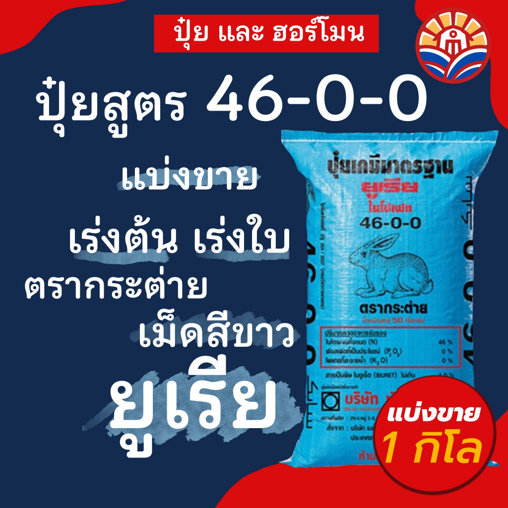 ส่งไว! ปุ๋ย ยูเรีย กระต่าย แบ่งขาย 1 กิโล เม็ดโฟม เน้นเร่งต้น ใบ เขียวเร็ว