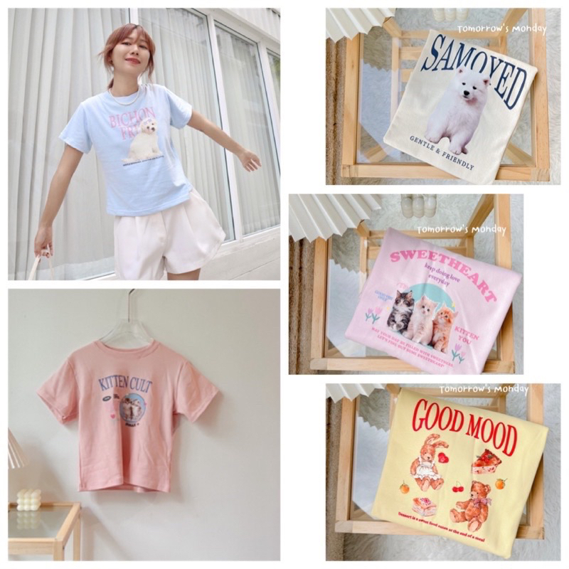 💓เสื้อครอปพอดีตัวลายน้องหมาน้องแมว Y2K 💓(2)🦋