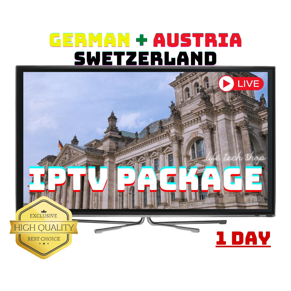 IPTV Package 1 Day, GERMAN, SWETZERLAND, AUSTRIA TV, Watch TV Online, TV Show, Movies, Sport, SD, FH