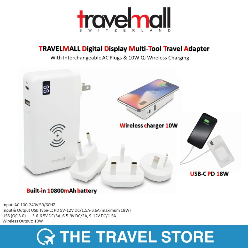 TRAVELMALL Digital Display Multi-Tool Adaptor Wireless Charger 10W แบตเตอรี่สำรอง ปลั๊กเสียบ ชาร์จ