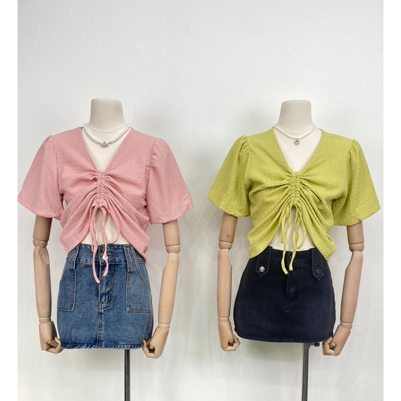 เสื้อ Siwashop ดีเทลเชือกรูด (พร้อมส่งชมพู/มะนาว)