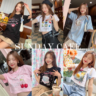 (oversize summer)𝐒𝐔𝐍𝐃𝐀𝐘 𝐂𝐀𝐅𝐄 🥤🧃🧁- เสื้อยืด ครอป (พร้อมส่ง)