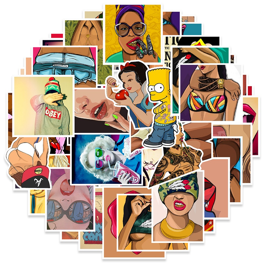 Sex girl vintage cartoon Sticker WAIFU USA SEXY japan ความงามเซ็กซี่ สติกเกอร์กันน้ำ 50ชิ้น