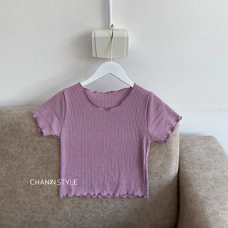 ✨CHANIN.STYLE✨เสื้อครอปชายหยัก ผ้าร่อง ยืดนิ่มทรงสวย ฟรีไซซ์ มีปลายทาง [No.D3- Avaเอวา]