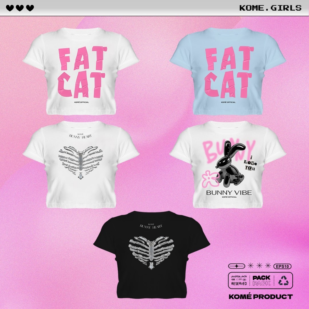 kome.offi เสื้อยืดทรงครอป รุ่น Bunny Cat Collection