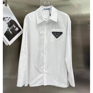 PRADA TRIANGLE STUD LOGO LONG SLEEVE SHIRT เสื้อแจ็คเก็ตคอปกเชิ้ตแขนยาว ปราด้า หน้าอก แต่ง patch โลโก้สามเหลี่ยม