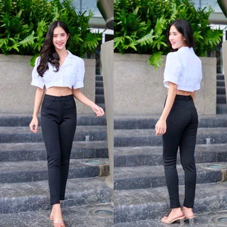 ⚡️S-3XL⚡️กางเกงใส่ทำงานผ้าวอร์มเกาหลี ผ้าหนา ✨ป้ายทองCRR✨