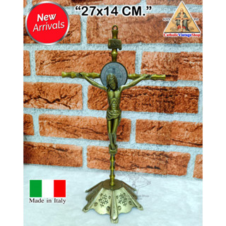 ไม้กางเขนตั้งโต๊ะ กางเขนพระเยซู​ ไม้กางเขนเบเนดิก กางเขนโลหะ อิตาลี Italy Catholic Jesus Cross Jesuschrist