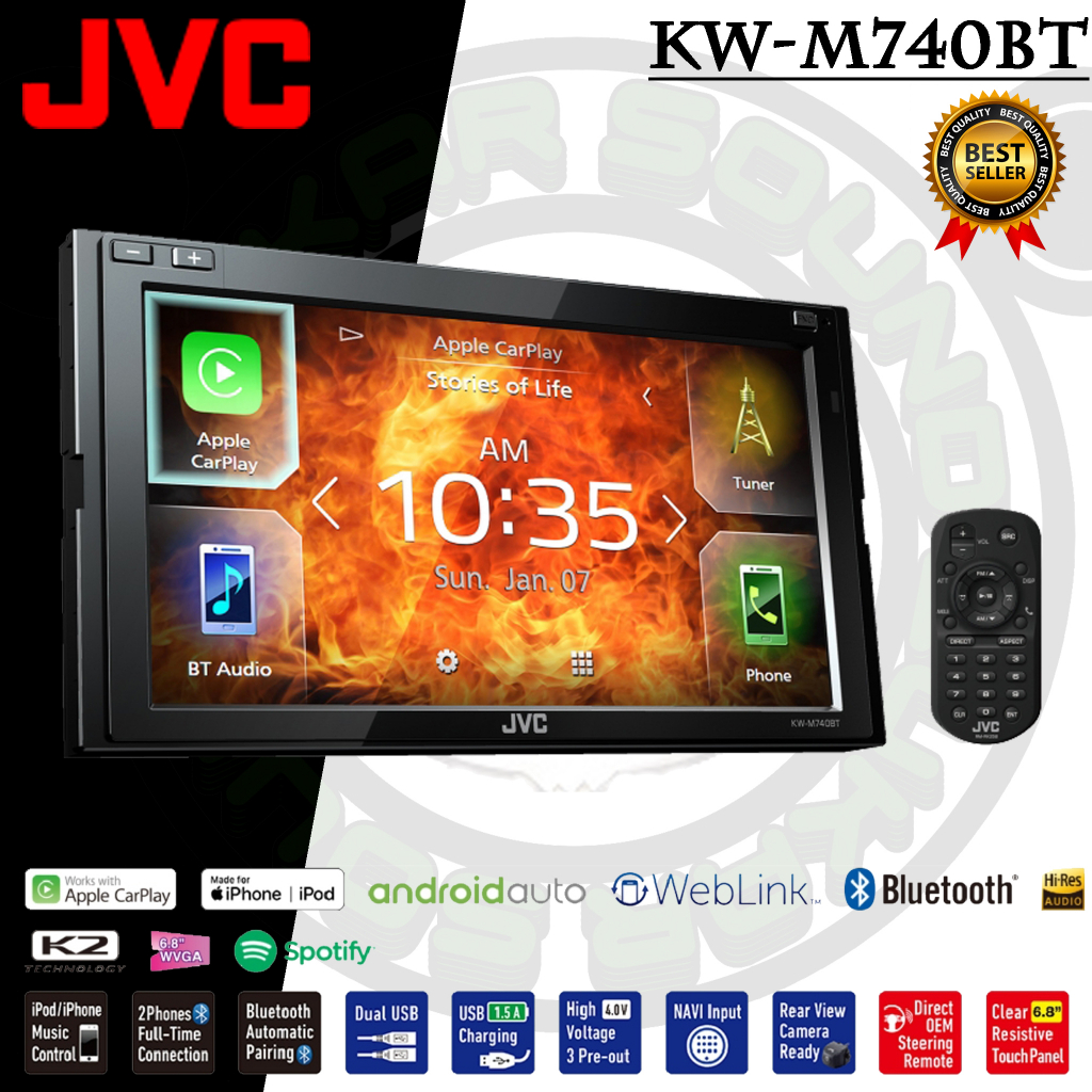 JVC KW-M740BT หน้าจอ2 DIN ควบคุมระบบสัมผัสแบบ Clear Resistive ขนาด 6.8 นิ้ว (6.8" WVGA)Apple CarPlay / Android Auto