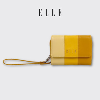 ELLE BAG | COLLECTION GRADIENT กระเป๋าสตางค์พับสั้น ซิบรอบ หนังแท้ มีช่องใส่การ์ดและเหรียญในใบเดียวกัน สีเหลือง | EWW152