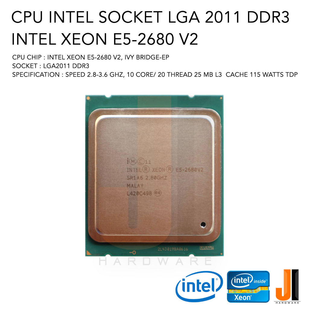 CPU Intel Xeon E5-2680 V2 10 Core/ 20 Thread 2.8-3.6 Ghz No Fan Socket LGA 2011 DDR3 (สินค้ามือสองสภาพดีมีการรับประกัน)