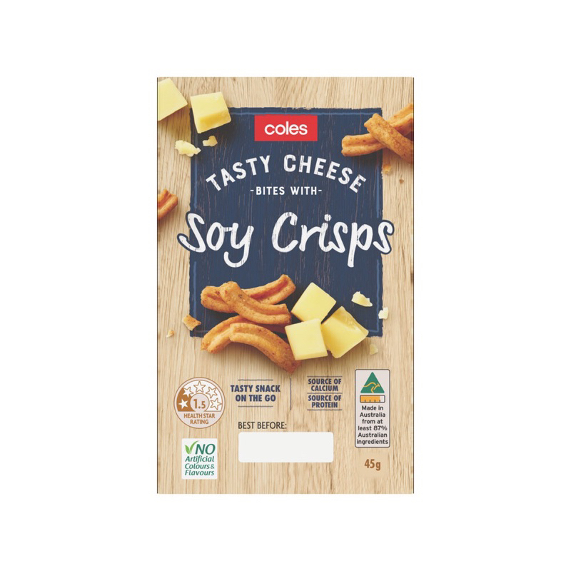 Coles TASTY CHEESE BITES & SOY CRISPS 🍟🧀 45 g.