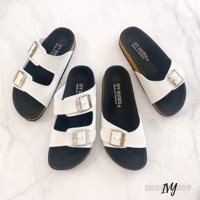 พร้อมส่ง รองเท้าแตะ IVY SHOES (size 35-44) รองเท้าไบเก้น พื้นนุ่ม หน้าเข็มขัด 1 ตอน/ 2ตอน สีทูโทน