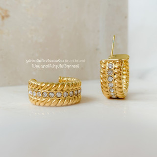 FAV TINARI 58 stainless gold hoops cz diamond ต่างหู ต่างหูห่วง ทอง แสตนเลส