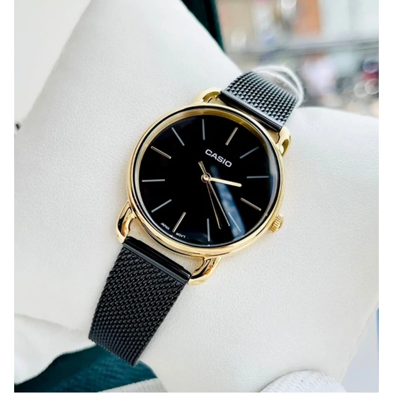 นาฬิกา Casio ของแท้100% รุ่น LTP-E412MGB-1A นาฬิกาผู้หญิง สายถัก สีดำทอง - ของแท้ 100% รับประกันสินค้า 1ปี