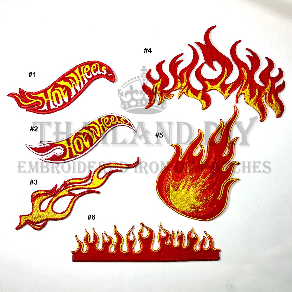 🔥 ตัวรีดติดเสื้อ 🔥 ลาย เปลวเพลิง ไฟ รถแข่ง Hot Wheels Fire Flame Patch wop งานปัก DIY ตัวรีด อาร์มติ