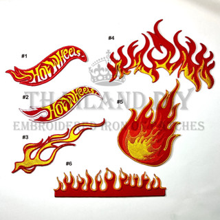 🔥 ตัวรีดติดเสื้อ 🔥 ลาย เปลวเพลิง ไฟ รถแข่ง Hot Wheels Fire Flame Patch wop งานปัก DIY ตัวรีด อาร์มติดเสื้อ ยีนส์ กระเป๋า