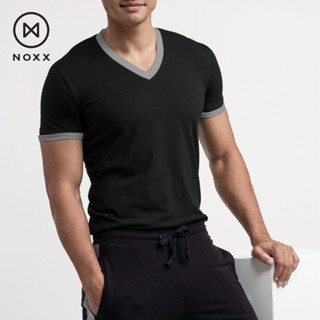 Noxx V-neck Extra Soft T-shirt: เสื้อยืดคอวี สีดำ ขอบเทา