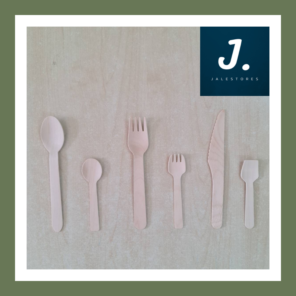 ช้อนไม้ ส้อมไม้ มีดไม้ ใช้แล้วทิ้ง ช้อนหัวเหลี่ยม ขนาด 10 ซม. 16 ซม. | Jalestores