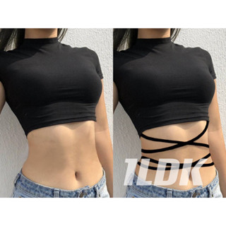 1LDK🌈พร้อมส่ง🌈เสื้อครอปแขนสั้น คอสูง เสื้อยืด ผ้านิ่มใส่สบาย น่ารัก(45/44)