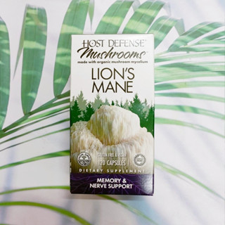 สารสกัดจากเห็ดยามาบูชิตาเกะ ออแกนิค100% Lions Mane Memory &amp; Nerve Support 120 Veg Capsules (Host Defense®) USDA Organic