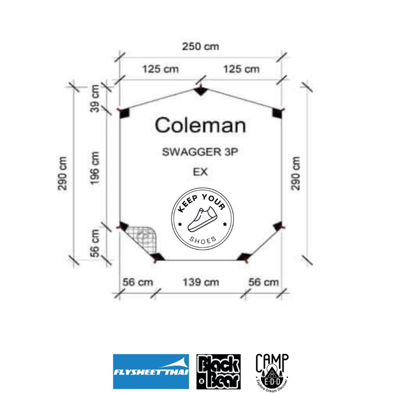 (สั่งตัดพิเศษ) Ground Sheet For Coleman Instant Swagger 3P x Shoes Storage