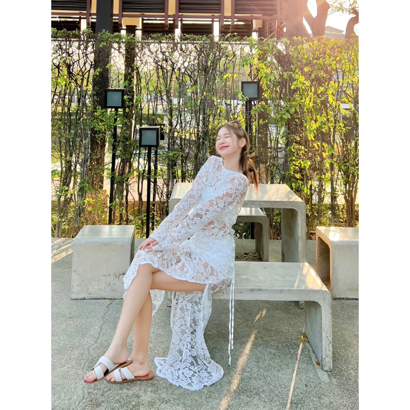 พร้อมส่ง งานป้าย เดรสลูกไม้สุดแซ่บ ใส่คลุมชุดว่ายน้ำเดินชายหาด ชุดไปทะเล