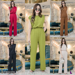 TW18446 Set #สาวอวบ 2 ชิ้น  เซทเสื้อคอกลมไหล่ล้ำ+กางเกงขายาว