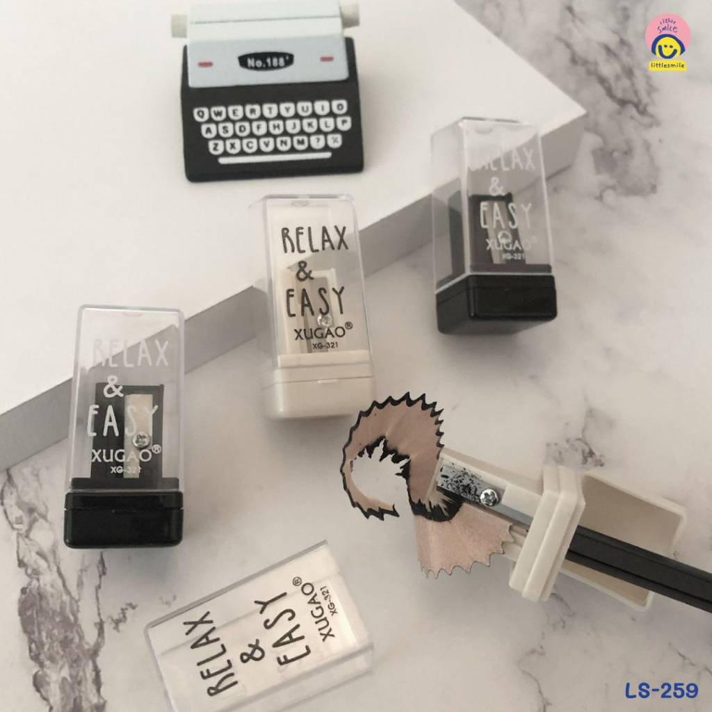 กบเหลาดินสอ 1 รู แพ็คคู่ กล่องเก็บเศษพกง่าย โทนมินิมอล RELAX & EASY คม ลื่น ปลอดภัย | LS-259
