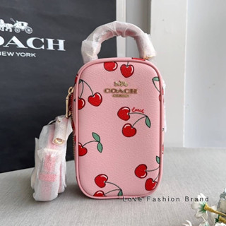 👑ผ่อน0%~แท้100%👑 กระเป๋าสะพาย Coach Eva Phone Crossbody With Heart Cherry Print