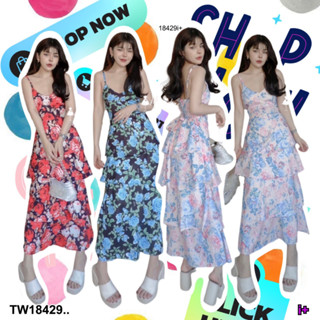 👗Pfashion [ส่งไวมาก🚛] P18429 เดรสสายเดี่ยว ลายดอกไม้ แต่งระบายชั้น ..