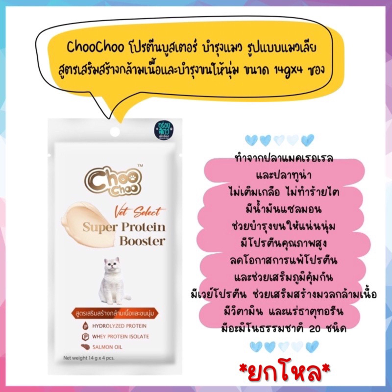 ยกโหล 12 ซอง Choochoo โปรตีนบูสเตอร์ บำรุงแมว รูปแบบแมวเลีย สูตรเสริมสร้างกล้ามเนื้อและขนนุ่ม ขนาด 14g x 4 ซอง
