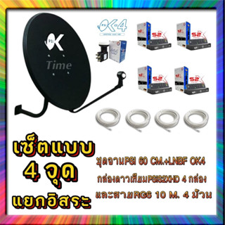 เซ็ต 4 จุด!!ชุดจานดาวเทียมPSI 60 cm.+กล่องPSI S2XHD 4 จุด+ พร้อมสาย10เมตร 4 เส้น