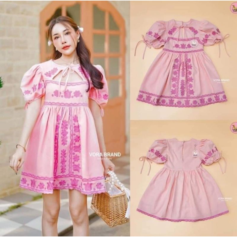 ++มือ2++เดรสงานปักทั้งตัว ป้ายVora ไซต์S