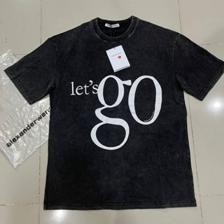 ALEXANDER WANG T-SHIRT LETS GO WOMENS BLACK เสื้อยืดคอกลมแขนสั้น แบรนด์อเล็กซานเดอร์แวง