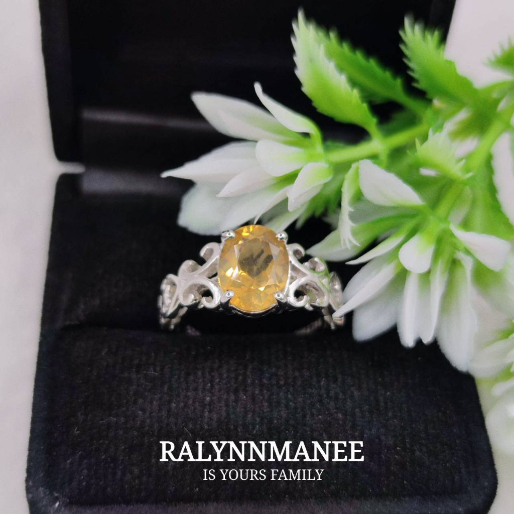C6421 แหวนพลอยซิทรีนแท้ ( Natural Citrine ) ตัวเรือนเงินแท้925 ชุบทองคำขาว เลือกไซส์ที่ตัวเลือกสินค้า แก้ไซส์ฟรี