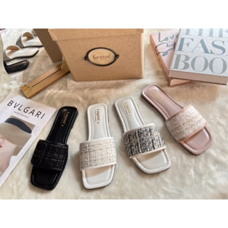 🎀Afashion🎀รองเท้าแตะแบบสวมผ้าทวิต น่ารักมาก มีไซด์36-44เลยนะคะ สินค้าพร้อมส่งค่ะ/
