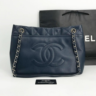 (Very Good) CC Caviar Tote Bag Holo15 สีDark Navy