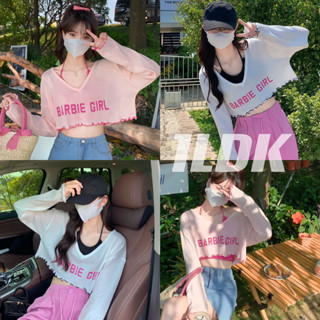 1LDK🌈พร้อมส่ง🌈(ขายแค่เสื้อคลุม)เสื้อครอปแขนยาว ซีทรู ผ้านิ่มผ้าบาง คอวี(0668)