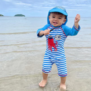 Babyhip ชุดว่ายน้ำเด็ก ชุดว่ายน้ำเด็กกันแดด ชุดว่ายน้ำกันยูวี UPF 50 ชุดว่ายน้ำพร้อมหมวก Baby swimming suit