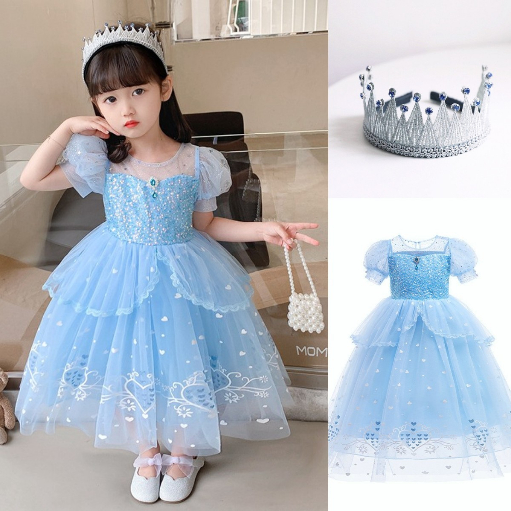 พร้อมส่ง❄️ชุดเจ้าหญิงเด็กผู้หญิง เอลซ่า ซินเดอเรล่า คอสเพลย์ ชุดออกงานเด็กผู้หญิง สีฟ้า ฟูฟ่อง เลื่อม ชุดแฟนซีเด็กผู้หญิง 3-10 ขวบ