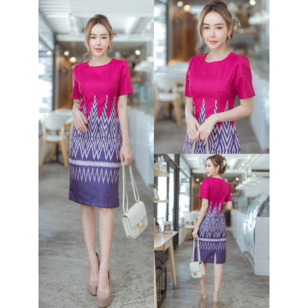 🔖🔖TAG : ANANYA เดรสสั้นสีชมพู เดรสลายไทย (Size 3XL)