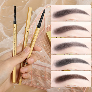 ดินสอเขียนคิ้ว eyebrow pencil ติดทน กันน้ำกันเหงื่อ เขียนง่าย เส้นเล็ก พร้อมด้ามแปรงปัดคิ้ว ด้ามสีทอง EP22