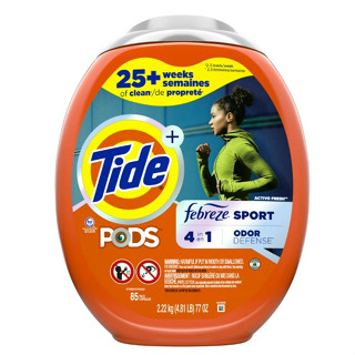 [มีของพร้อมส่ง] Tide PODS เจลบอลซักผ้า 4 in 1 Febreze Sport Odor Defense,เหมาะสำหรับนักกีฬา มีเหงื่อมาก [85เม็ด]