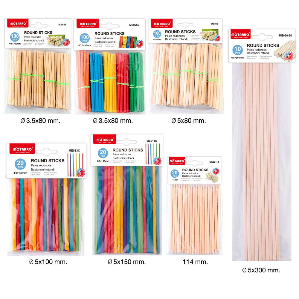 MOTARRO แท่งไม้ ไม้แท่งกลม ไม้ประดิษฐ์ สีธรรมชาติ ,คละสี สำหรับ งานศิลปะ โมเดล DIY มีหลายแบบให้เลือก